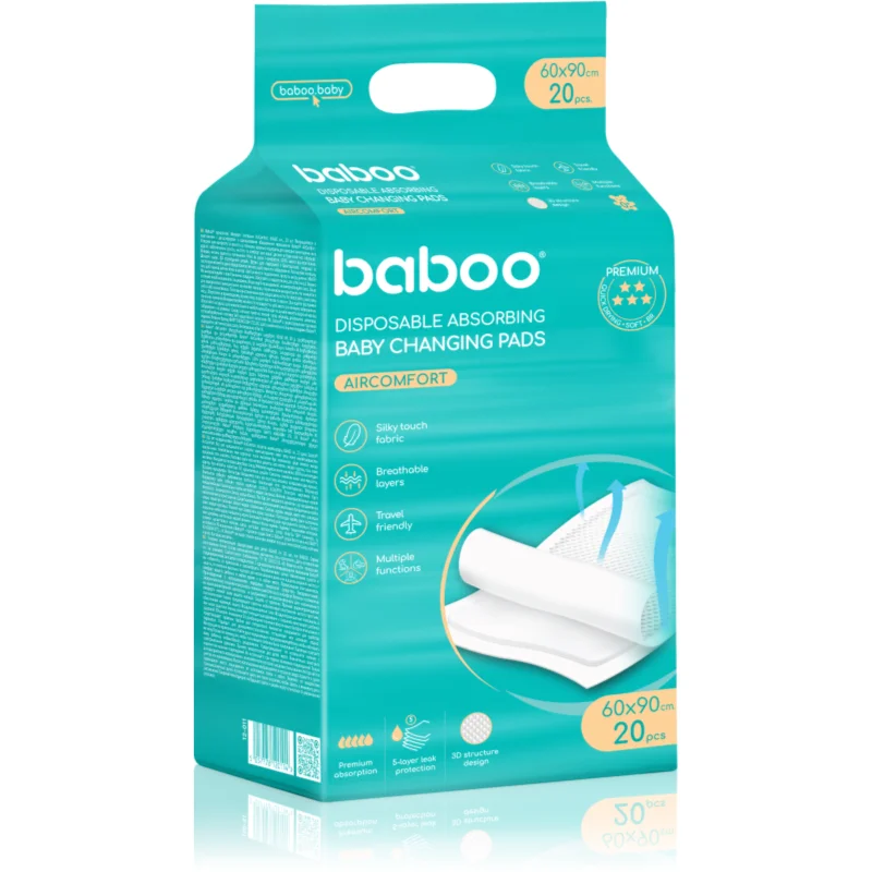 Baboo AirComfort Disposable Absorbing Changing Pads jednorazowe maty do przewijania 60×90 cm 20 szt.